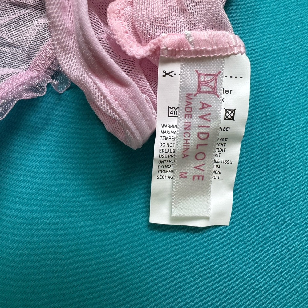 Avidlove Pink Lace Teddy Bodysuit Size M NWT Sheer Mesh Lingerie - Picture 3 of 7
